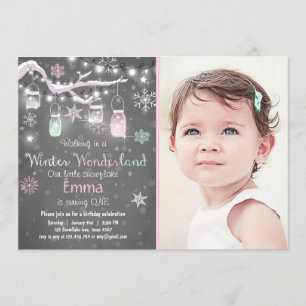 Winter Wonderland verjaardagsuitnodiging Mint roze Kaart
