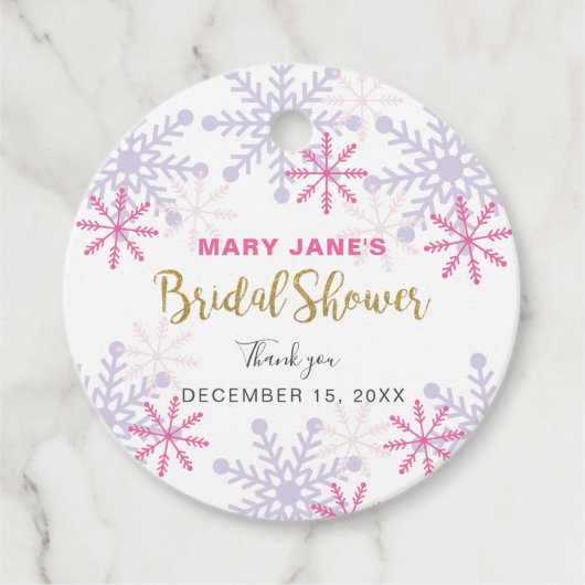 Winter Wonderland Vrijgezellenfeest Pink Snowflake Bedankjes Labels (Voorkant)