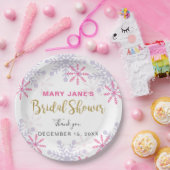 Winter Wonderland Vrijgezellenfeest Pink Snowflake Papieren Bordje (Feest)