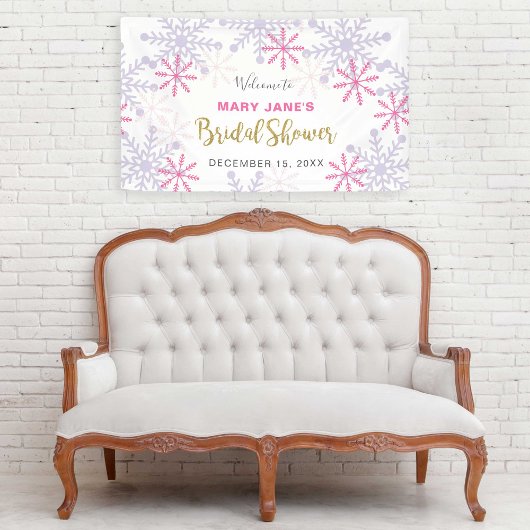 Winter Wonderland Vrijgezellenfeest Pink Snowflake Spandoek