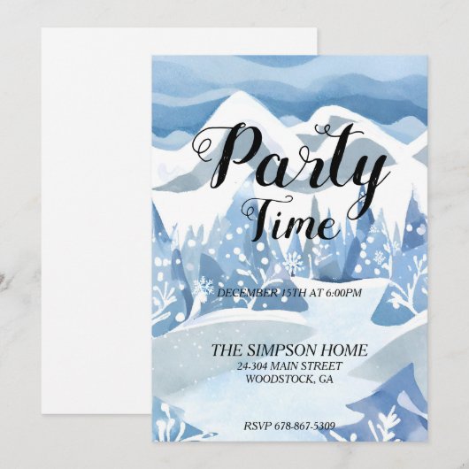 Winter Wonderland Watercolor Uitnodiging (Voorkant / Achterkant)