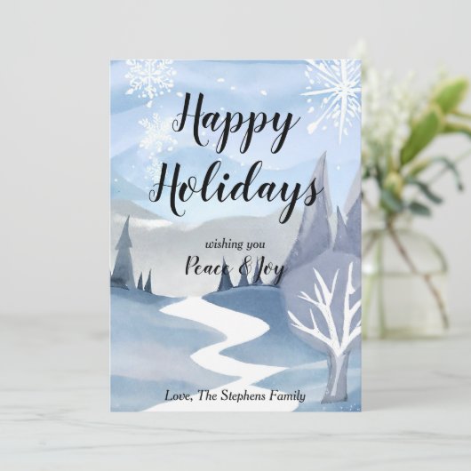 Winter Wonderland Watercolor Wenskaart Kerstkaart (Staand voorkant)