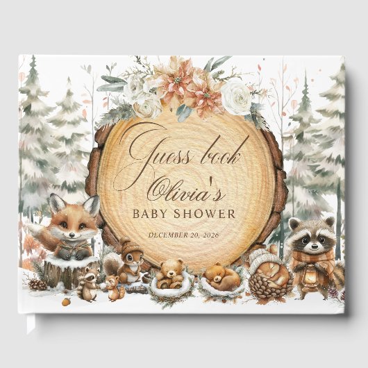 Winter Wonderland Waterverf Dieren Baby shower Gastenboek (Voorkant)