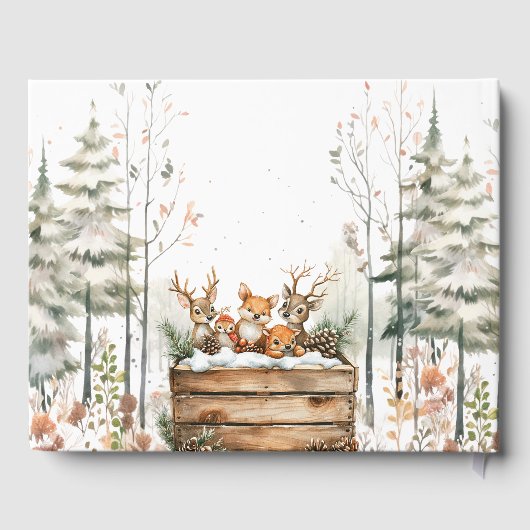 Winter Wonderland Waterverf Dieren Baby shower Gastenboek (Achterkant)