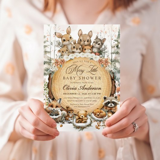 Winter Wonderland Waterverf Dieren Baby shower Kaart