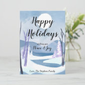 Winter Wonderland Waterverf Groet Vakantie Kaart (Staand voorkant)