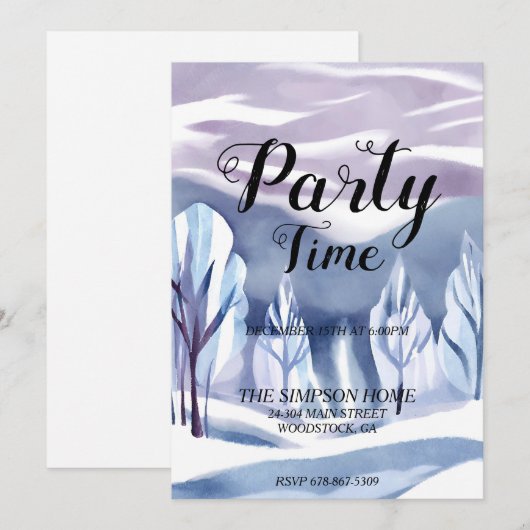 Winter Wonderland Waterverf Kerstuitnodiging Kaart (Voorkant / Achterkant)