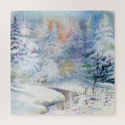 Winter Wonderland: Waterverf Landschap Legpuzzel (Verticaal)