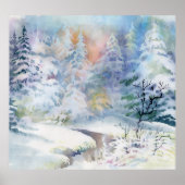 Winter Wonderland: Waterverf Landschap Poster (Voorkant)