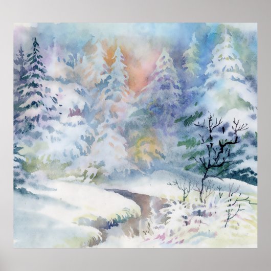 Winter Wonderland: Waterverf Landschap Poster (Voorkant)