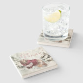 Winter Wonderland Waterverf Sneeuwscène met Beer Stenen Onderzetter (Zijkant)