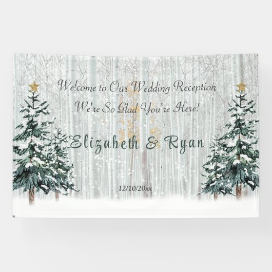 Winter Wonderland Wedding Birch Trees Pine Trees Spandoek (Horizontaal)