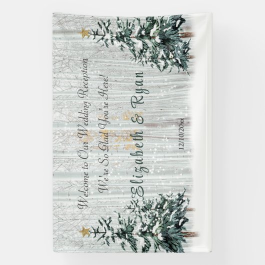 Winter Wonderland Wedding Birch Trees Pine Trees Spandoek (Verticaal)