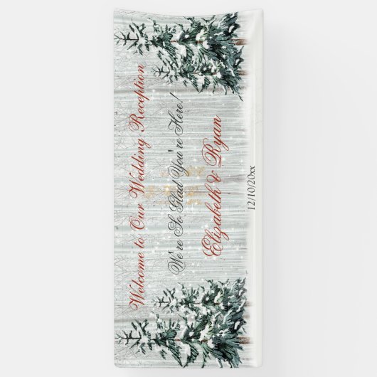 Winter Wonderland Wedding Birch Trees Pine Trees Spandoek (Verticaal)