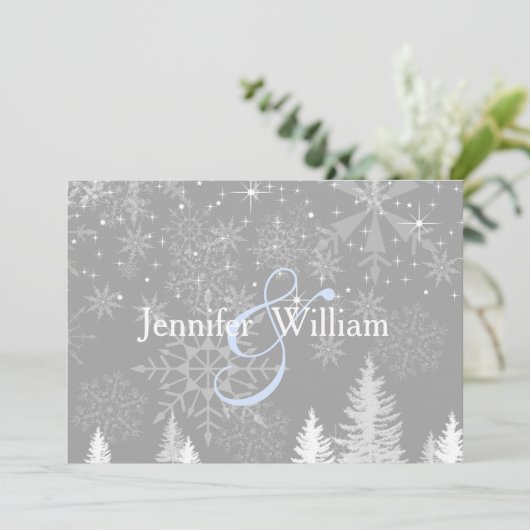 Winter Wonderland Wedding, Elegant Uitnodiging (Staand voorkant)