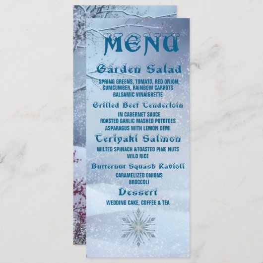 Winter Wonderland Wedding Menu Kaart (Voorkant / Achterkant)