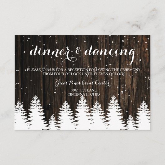 Winter Wonderland Wedding Reception Card Informatiekaartje (Voorkant)