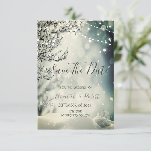Winter Wonderland Wedding Save the Date (Staand voorkant)