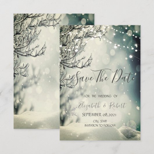 Winter Wonderland Wedding Save the Date (Voorkant / Achterkant)