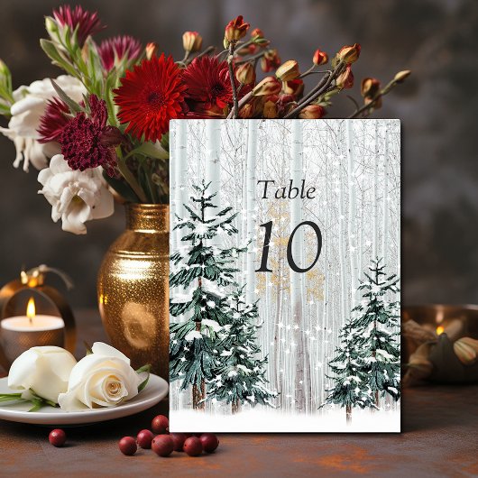 Winter Wonderland Wedding, Snowflakes Pine Trees Kaart