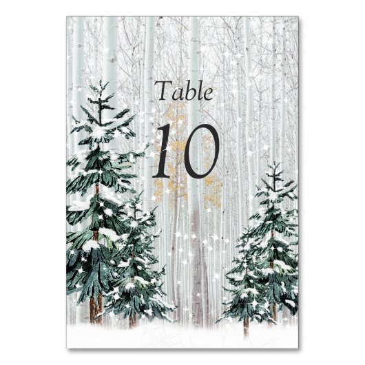 Winter Wonderland Wedding, Snowflakes Pine Trees Kaart (Achterkant)