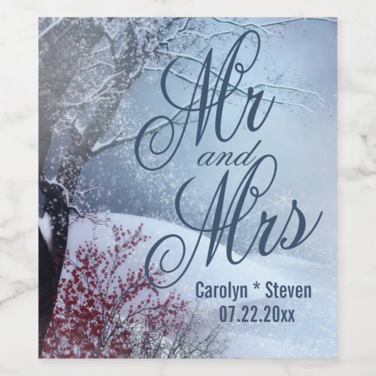 Winter Wonderland Wedding Wijn Etiket (Enkel label)