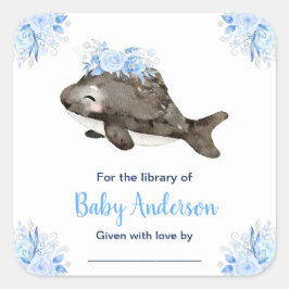 Winter Wonderland Whale Baby Shower Bookplate Vierkante Sticker