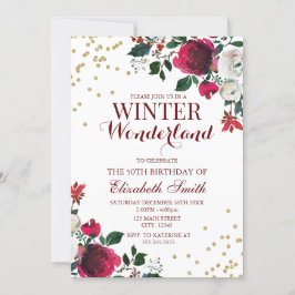 Winter Wonderland White Flowers invitation Kaart