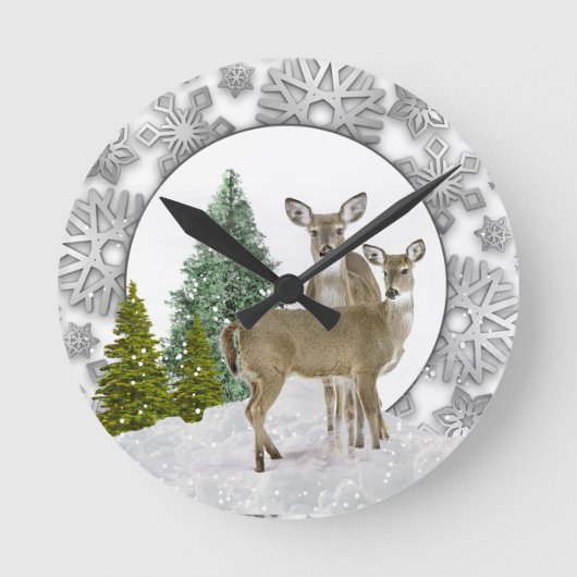 Winter Wonderland Whitetail Deer Holiday Home Ronde Klok (Voorkant)