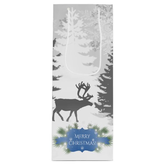 Winter Wonderland Wine Gift Bag - Blue Wijn Cadeautas (Voorkant)