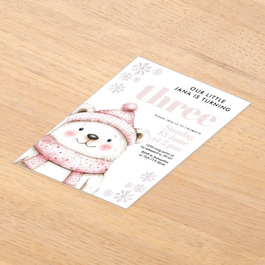 Winter Wonderland Wit Beer Acryl Verjaardag Acryl Uitnodigingen (Laagn)