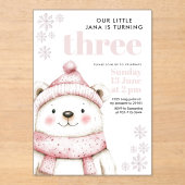 Winter Wonderland Wit Beer Acryl Verjaardag Uitnodigingen (Voorkant)