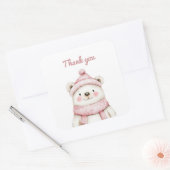 Winter Wonderland Wit Beer Dank u Vierkante Sticker (Envelop)