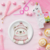 Winter Wonderland Wit Beer Roze Papieren Bordje (Feest)