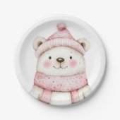 Winter Wonderland Wit Beer Roze Papieren Bordje (Voorkant)