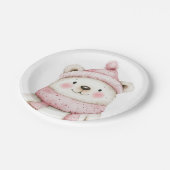 Winter Wonderland Wit Beer Roze Papieren Bordje (Gekanteld)