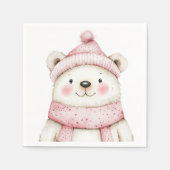 Winter Wonderland Wit Beer Roze Verjaardag Servet (Voorkant)