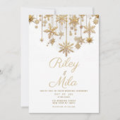 Winter wonderland wit goud sneeuwvlok bruiloft kaart (Voorkant)