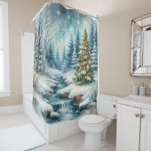 Winter Wonderland with Christmas Tree Douchegordijn (In situ)