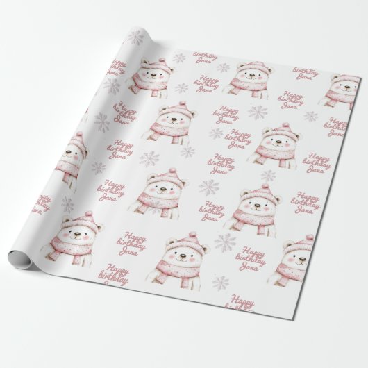 Winter Wonderland Witte Beer Gelukkige Verjaardag Cadeaupapier (Uitgerold)
