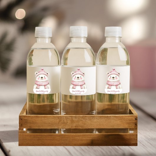 Winter Wonderland Witte Beer Verjaardag Waterfles Etiket