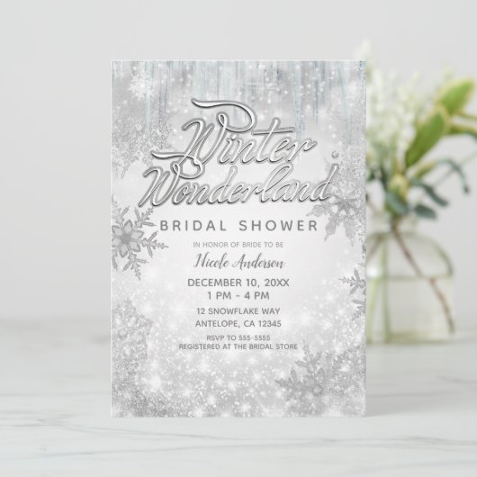 Winter Wonderland Witte Sneeuwvlokken Elegant Part Kaart (Staand voorkant)