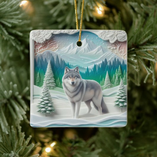 Winter Wonderland Wolf Persoonlijke Kerstmis Keramisch Ornament (Boom)