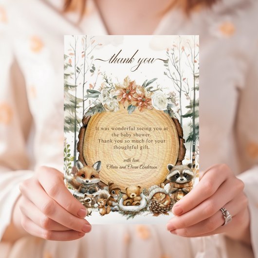 Winter Wonderland Woodland Animals Baby shower Bedankkaart