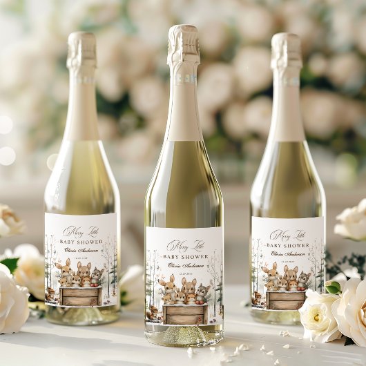 Winter Wonderland Woodland Animals Baby shower Wijn Etiket