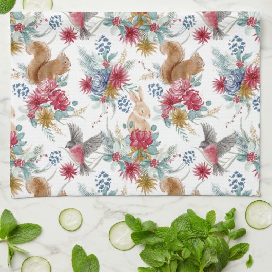 Winter Wonderland Woodland Dieren Kerstmis Theedoek (Gevouwen)