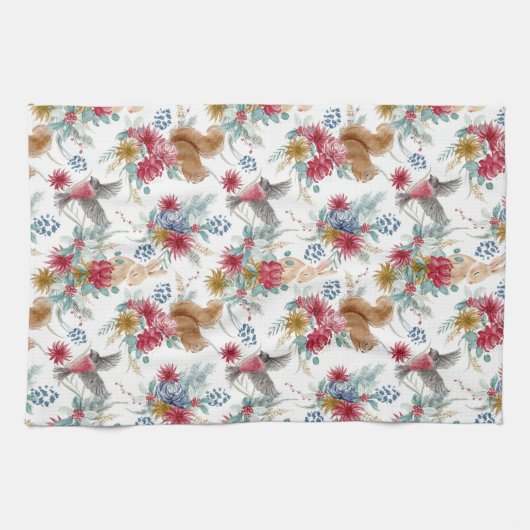 Winter Wonderland Woodland Dieren Kerstmis Theedoek (Horizontaal)