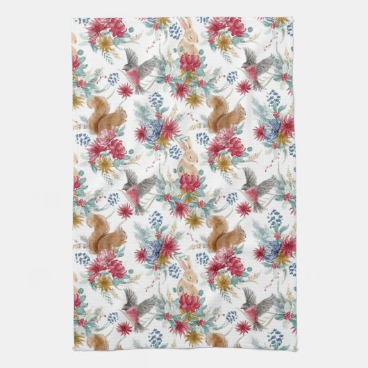 Winter Wonderland Woodland Dieren Kerstmis Theedoek (Verticaal)