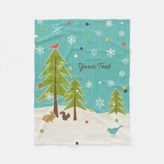 Winter Wonderland Woodland Scene gepersonaliseerd Fleece Deken (Voorkant)