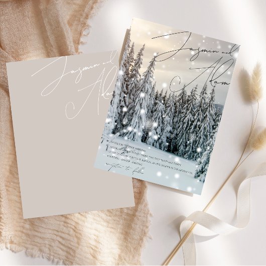 Winter Wonderland Woodland Sneeuw Script Bruiloft Kaart